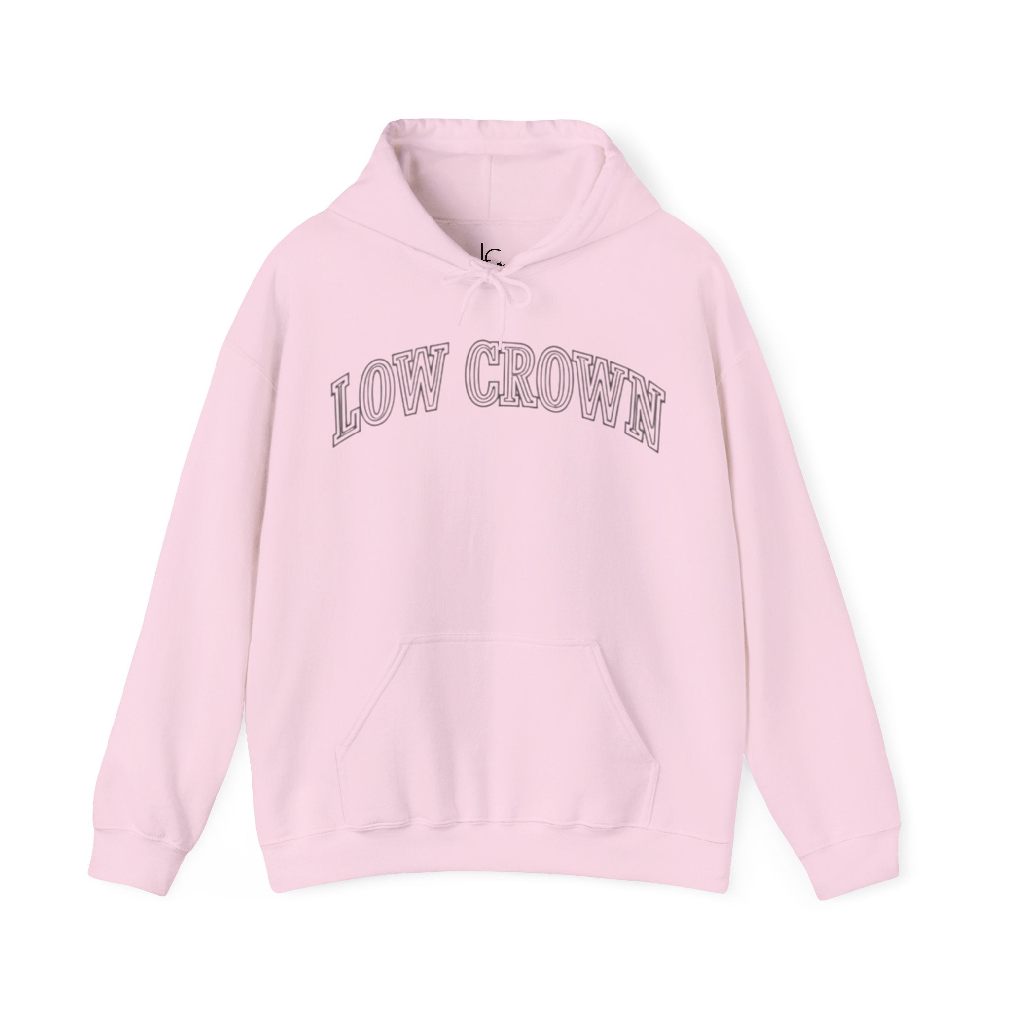 Low Crown Hoodie — Minimal White Graphic Hooded Sweatshirt