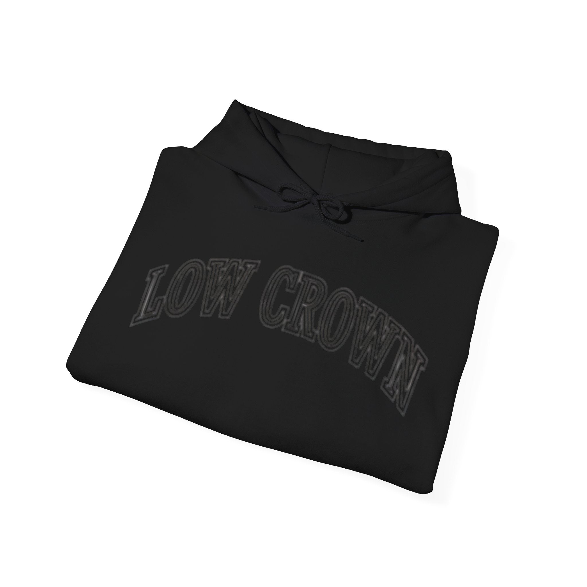 Low Crown Hoodie — Minimal White Graphic Hooded Sweatshirt