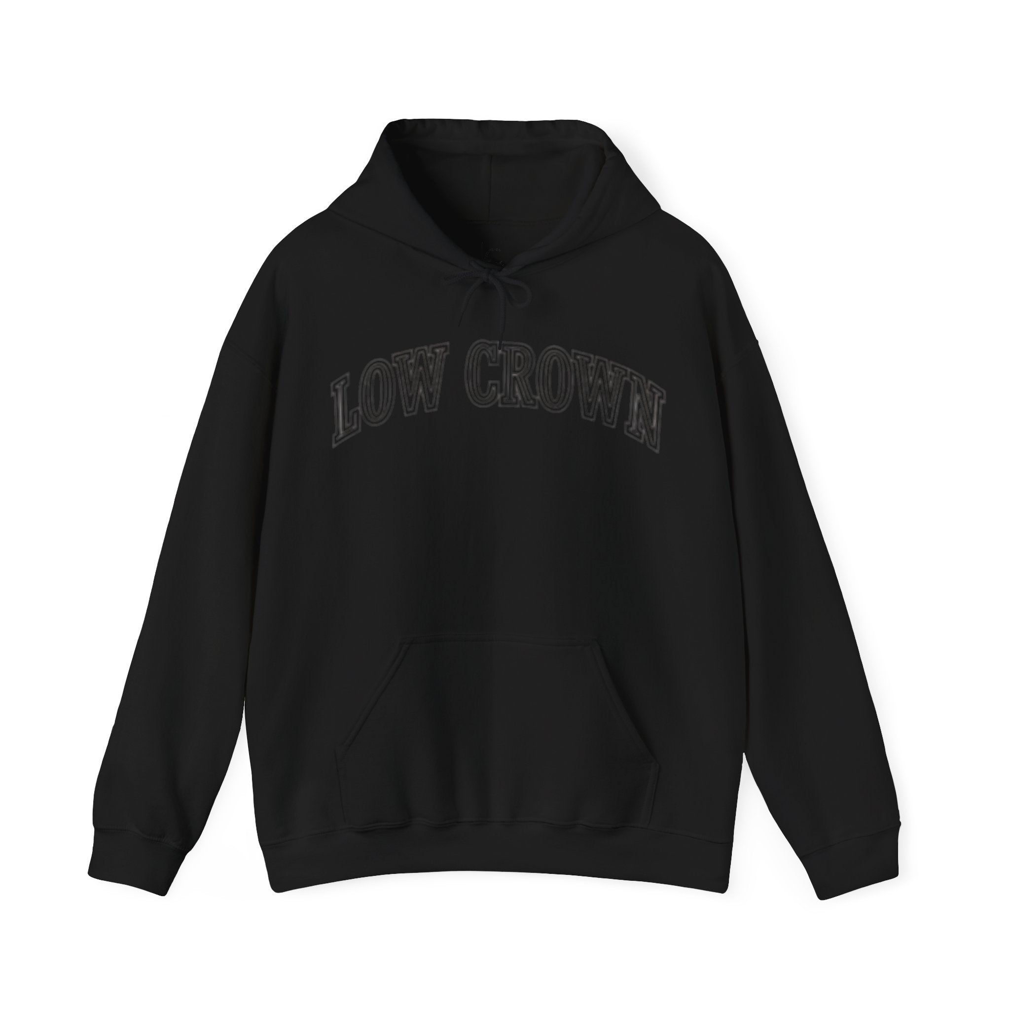 Low Crown Hoodie — Minimal White Graphic Hooded Sweatshirt
