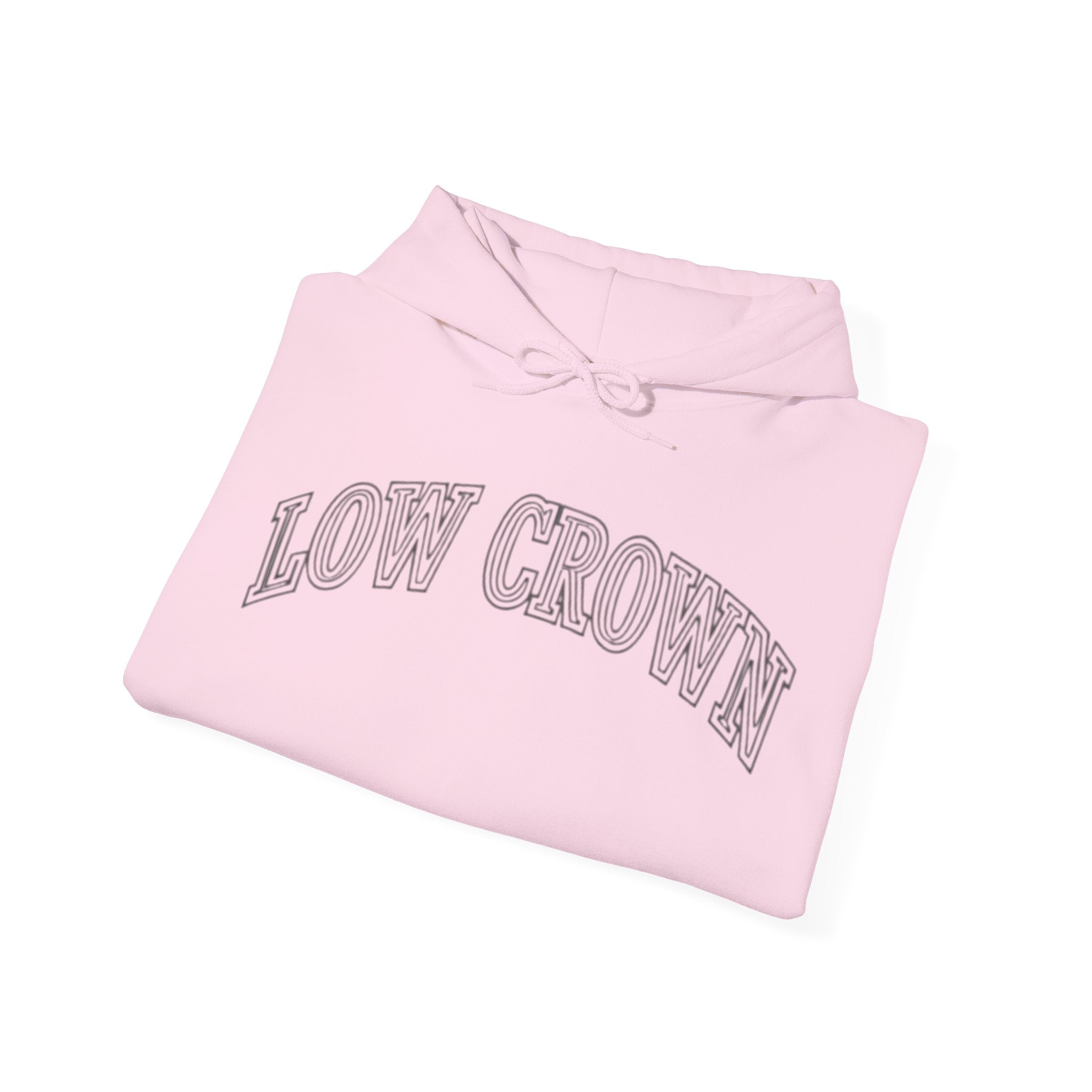 Low Crown Hoodie — Minimal White Graphic Hooded Sweatshirt