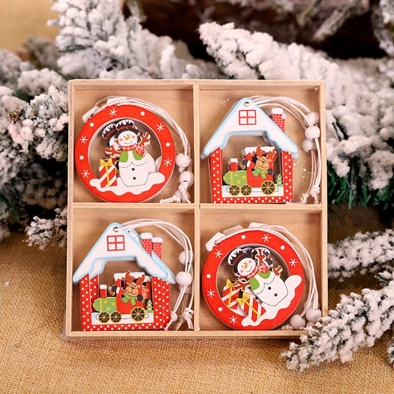 12/9Pcs Christmas Wooden Xmas Tree Snowflake Pendant