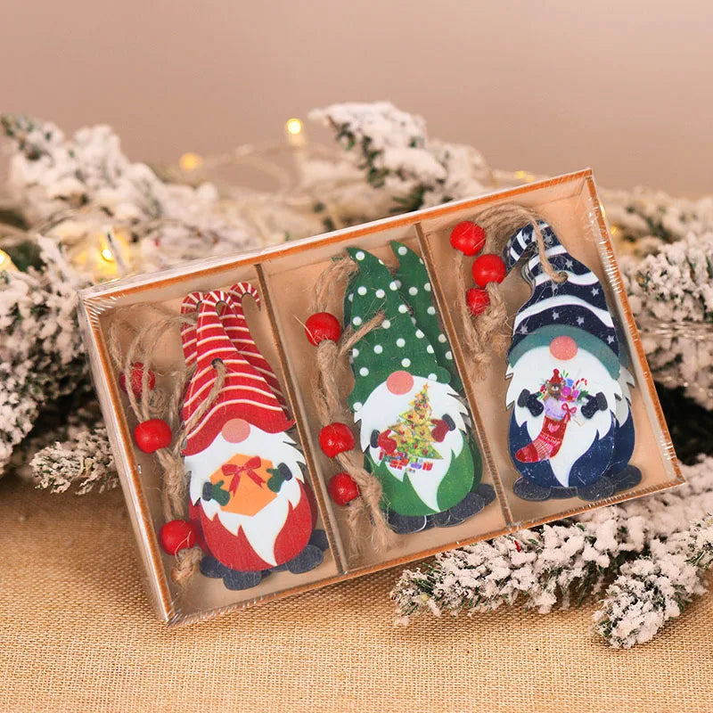 12/9Pcs Christmas Wooden Xmas Tree Snowflake Pendant