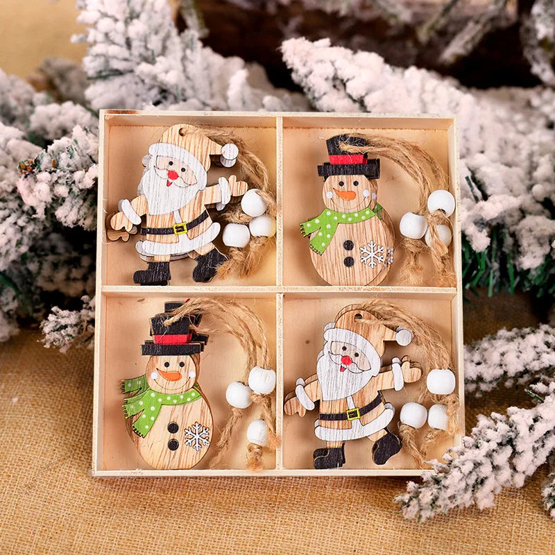 12/9Pcs Christmas Wooden Xmas Tree Snowflake Pendant