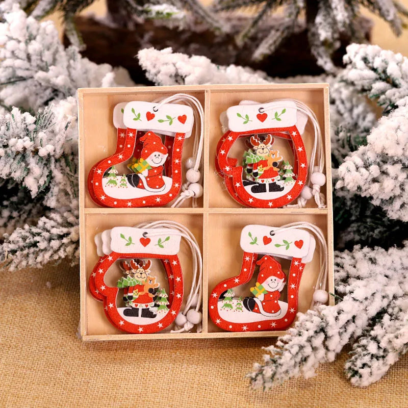 12/9Pcs Christmas Wooden Xmas Tree Snowflake Pendant