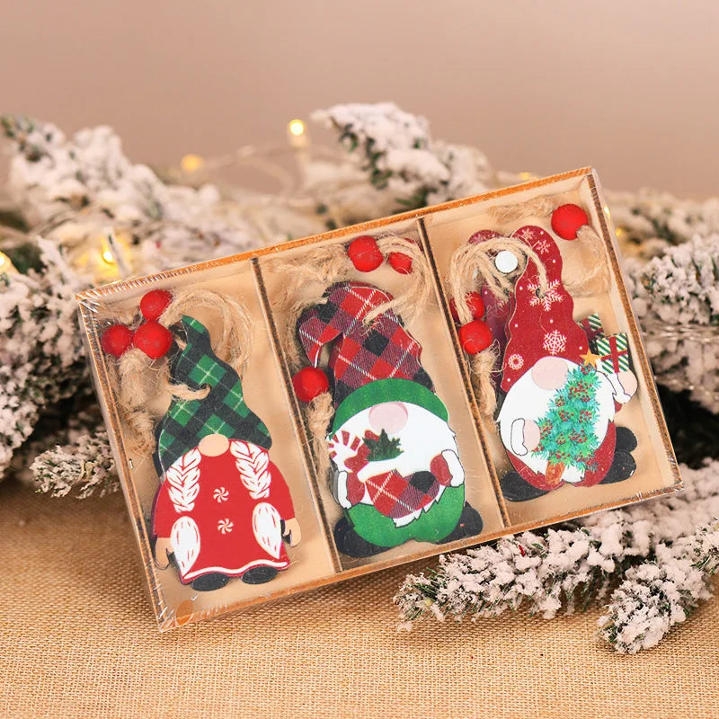 12/9Pcs Christmas Wooden Xmas Tree Snowflake Pendant