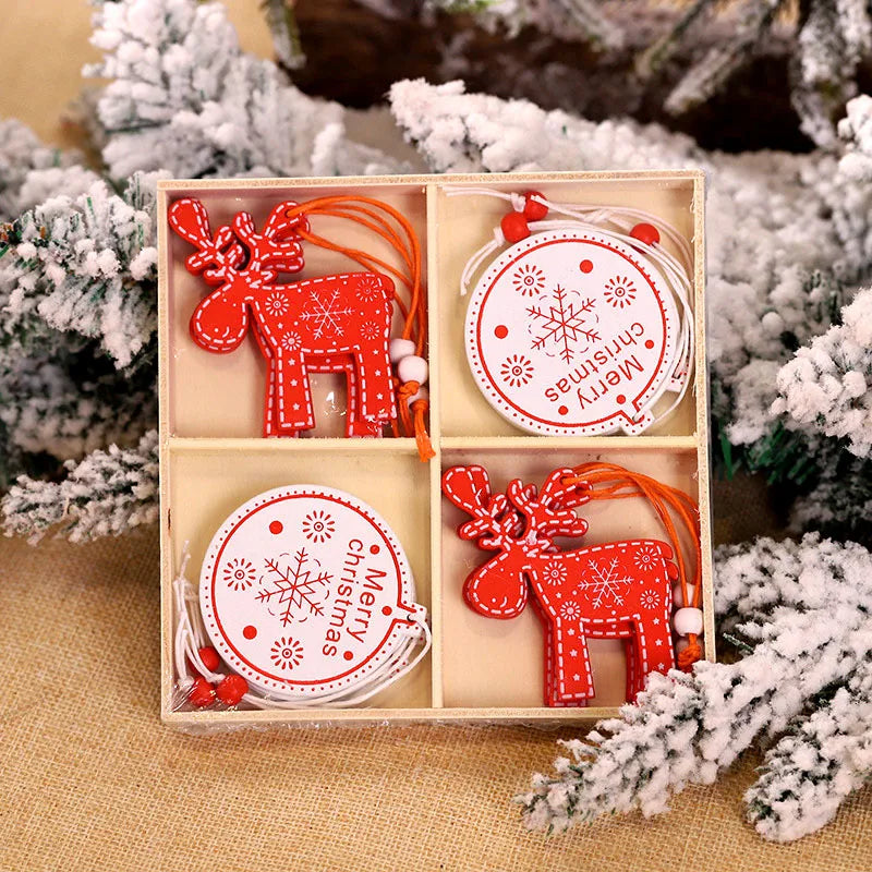 12/9Pcs Christmas Wooden Xmas Tree Snowflake Pendant