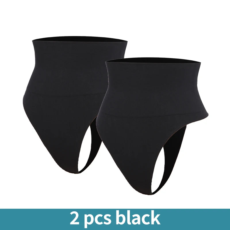 2PCS High Waist Thongs Panties Women Tummy Control Shapewear Slimming Underwear Belly Shaping Cincher Brief Body Shaper