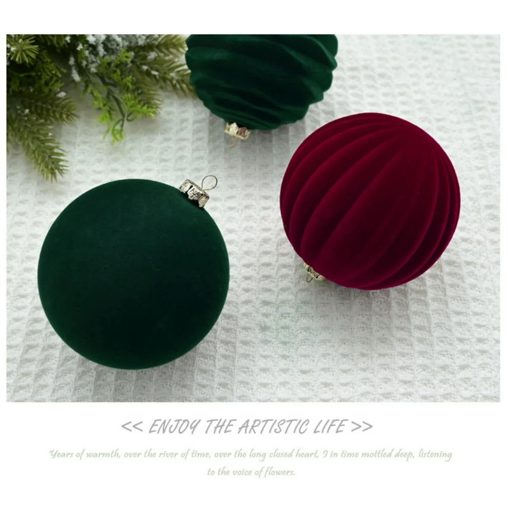 12 pcs/Box Velvet Christmas Ball Decoration 8cm Red Green Christmas Tree Ball Ornament Merry Christmas Decoration for Home