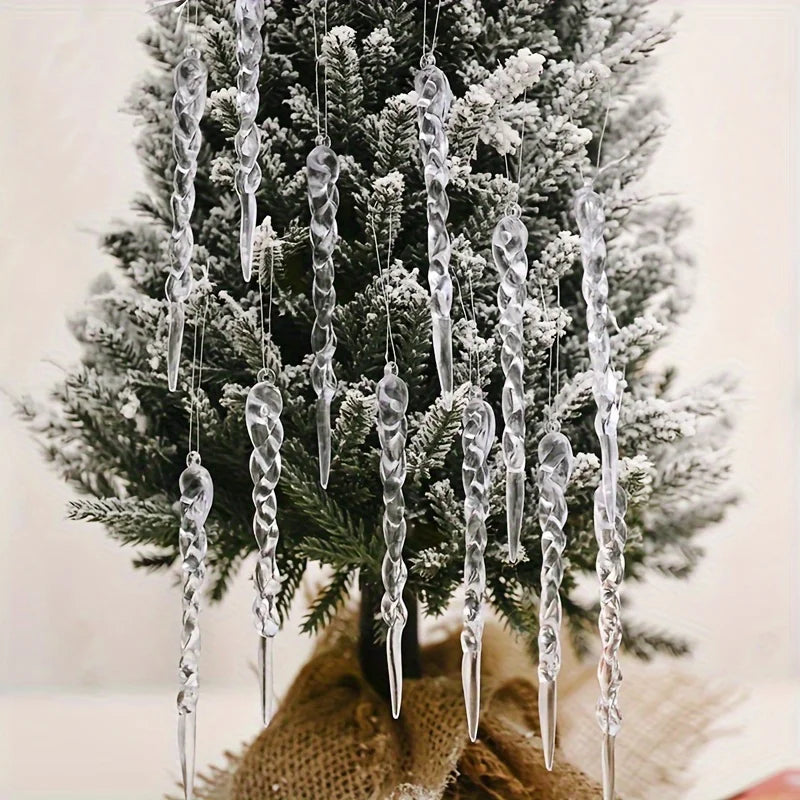 12/24/36pcs Crystal Clear Christmas Tree Ornaments Icicle Decorations For Holiday & Winter Party Decor Holiday Decorations