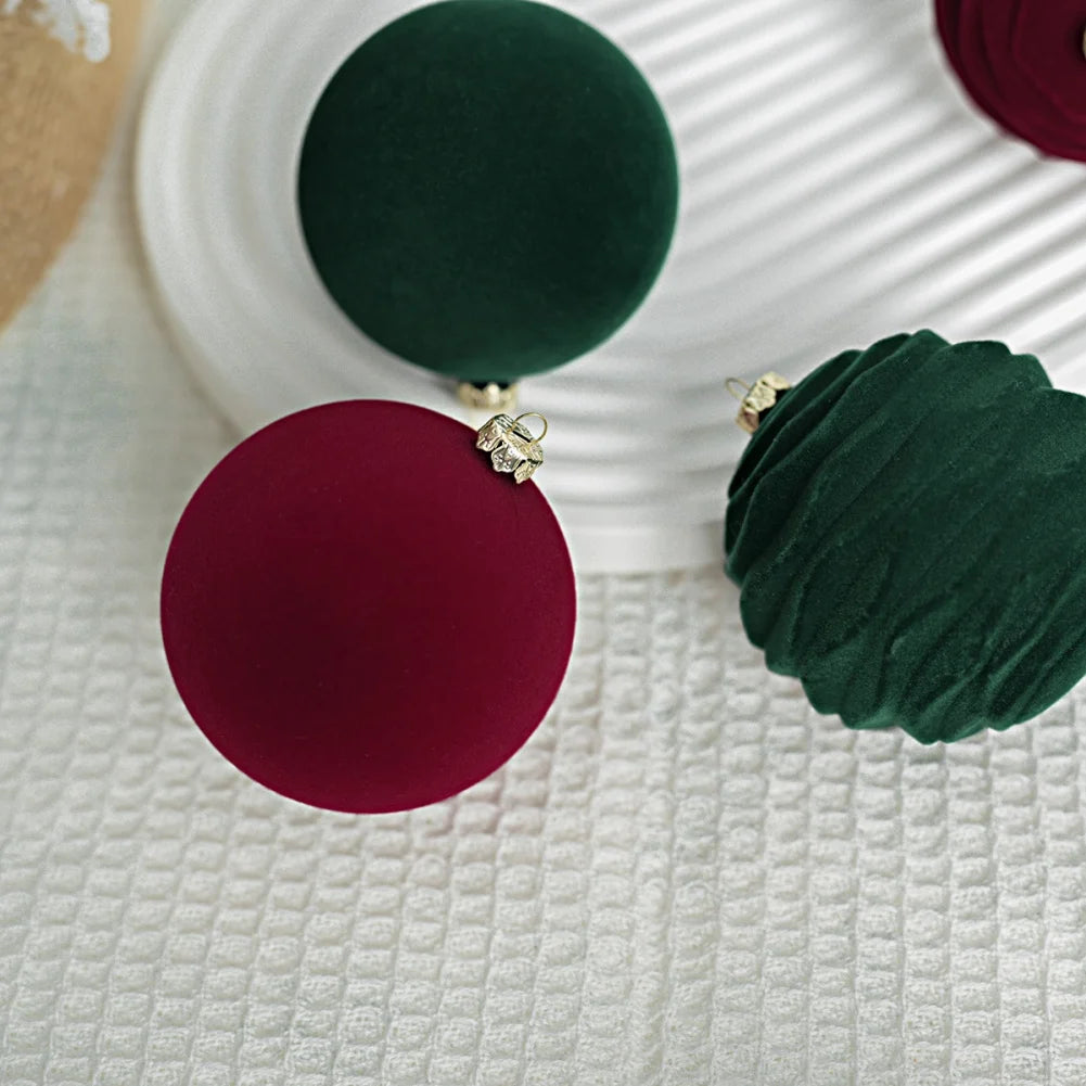 12 pcs/Box Velvet Christmas Ball Decoration 8cm Red Green Christmas Tree Ball Ornament Merry Christmas Decoration for Home