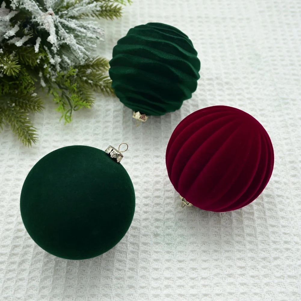 12 pcs/Box Velvet Christmas Ball Decoration 8cm Red Green Christmas Tree Ball Ornament Merry Christmas Decoration for Home