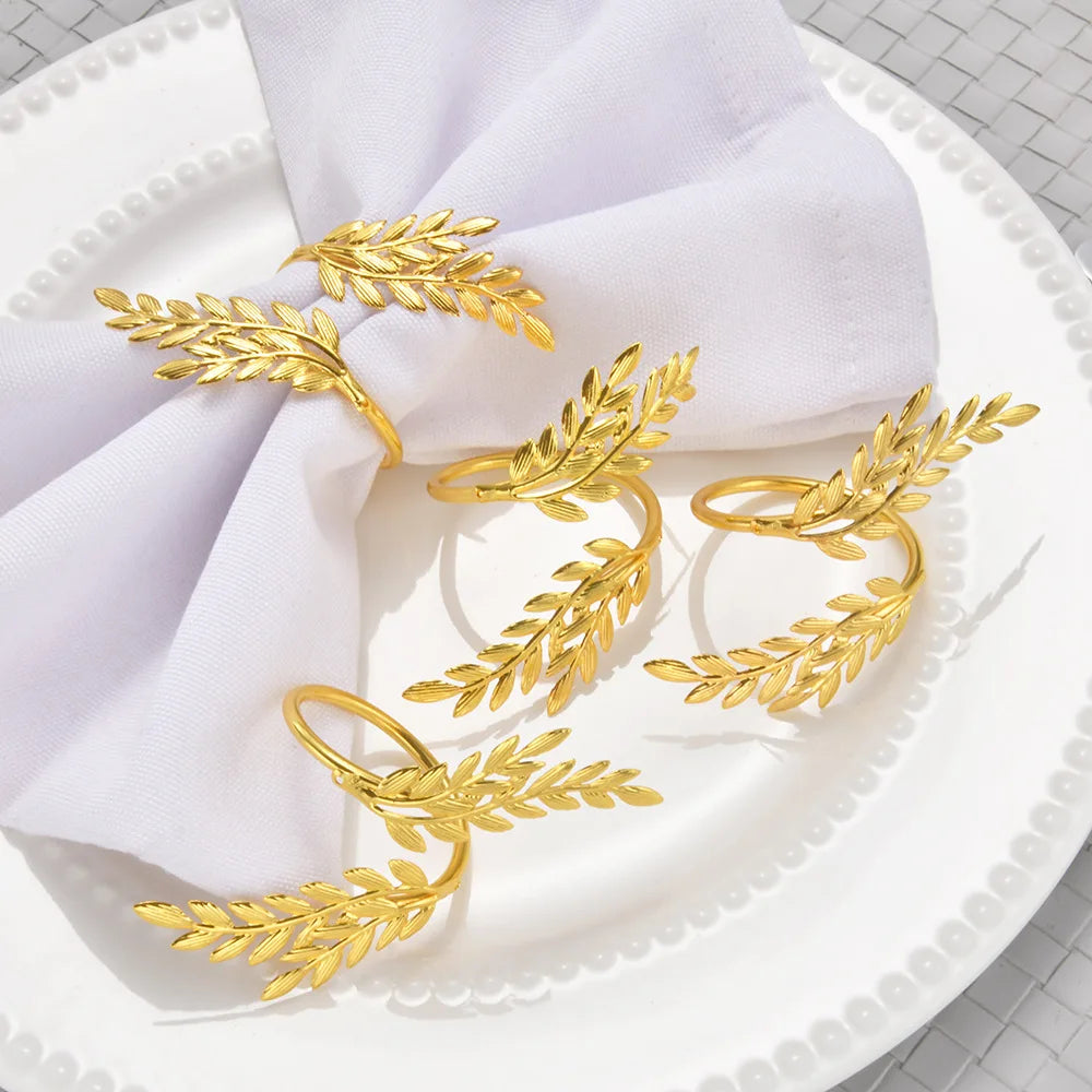 12/6/2Pcs Gold Leaf Napkin Rings Fall Napkin Holder for Christmas Thanksgiving Wedding Dinnig Table Decoration Party Supplies