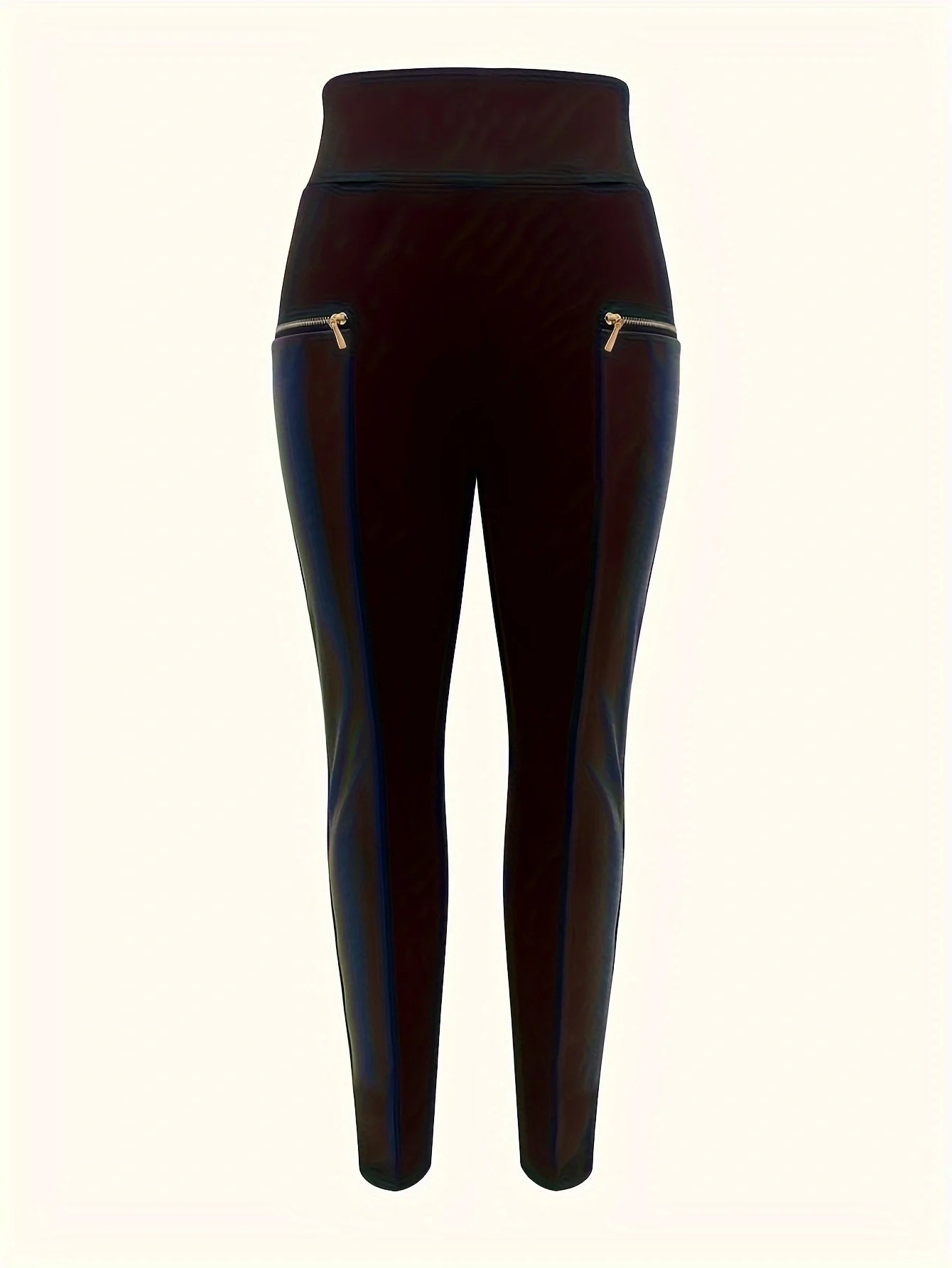 Solid High Waist Pants, Casual Contrast Faux Leather Skinny Pants, Women's Clothing