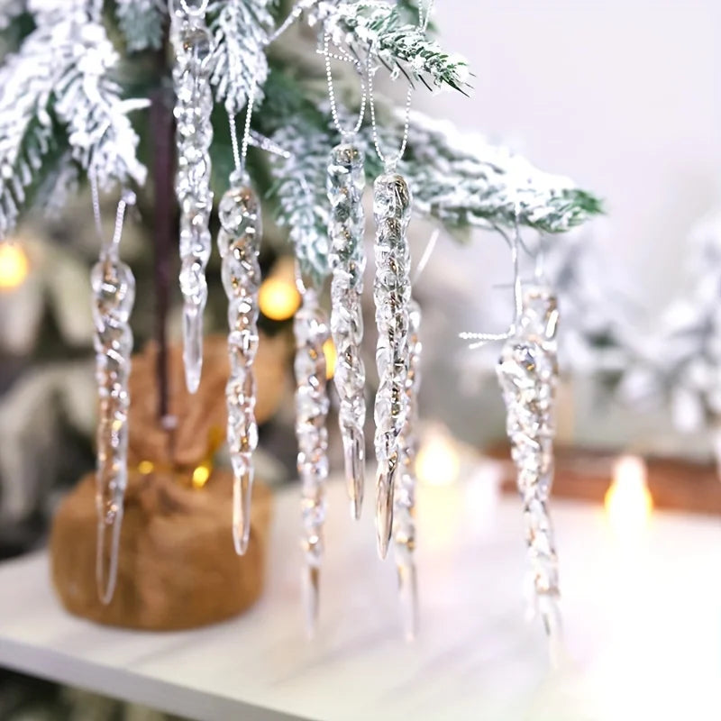 12/24/36pcs Crystal Clear Christmas Tree Ornaments Icicle Decorations For Holiday & Winter Party Decor Holiday Decorations